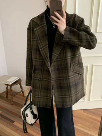 聖誕狂FUN紅綠配｜#綠標商品-內裡菱格鋪棉毛呢西裝外套 