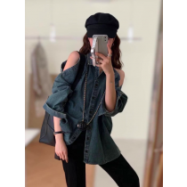 媲美正韓質感 露肩造型水洗單寧襯衫  特799  Y360046